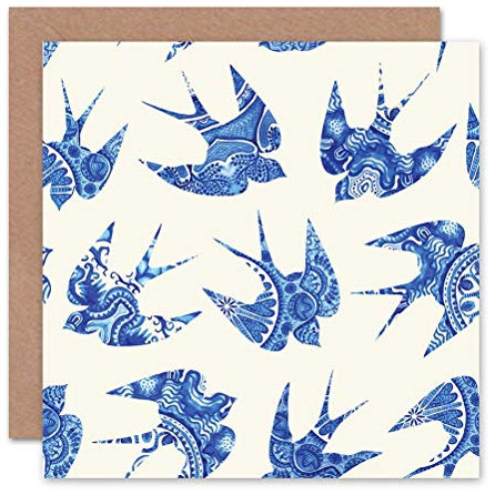 Wee Blue Coo China Muster Design Schwalben Vögel Geburtstagskarte Grußkarte