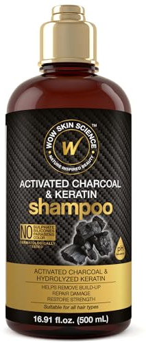 WOW Skin Science Aktivkohle & Keratin Shampoo- Wiederherstellung trockener, beschädigter Strähnen für weiches, glattes, glänzendes Haar–Sulfat-& Parabenfrei–Alle Haartypen, Erwachsene & Kinder–500 ml