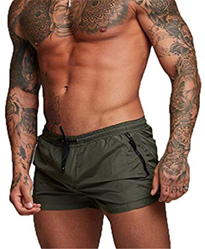 Maillot de Bain pour Homme Trunks Boxer Shorts Pantalon Court de Sport Plage Loisir Cordon de Serrage Ajustable (EU L/Tag XL, A - Vert Militaire)
