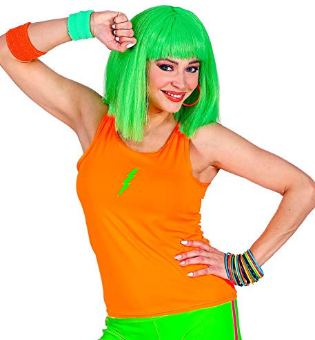 80er Jahre Damen Neon Tanktop Leuchtend 80`s UV-Licht Shirt Kostüm-Zubehör, Farbe:Orange