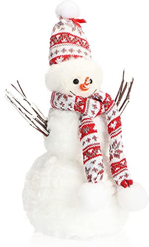 com-four® Schneemann Figur Größe XL, süße Weihnachtsdeko, optimal als Tischdeko zur Adventszeit, schöne Dekofigur für Innen, 28-40 cm (rot-weiß - XL)