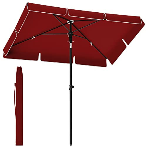 SONGMICS Parasol 200x125 cm, protección solar UPF 50+, Inclinable 30° en 2 direcciones, altura ajustable, con bolsa de transporte, para jardín, terraza, sin base, rojo GPU025R01