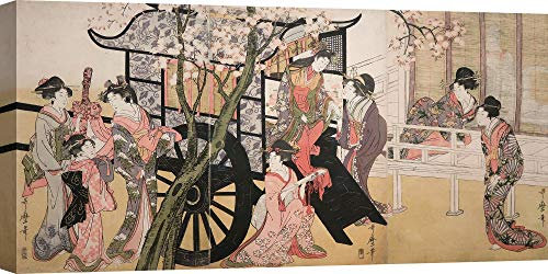 ART PRINT CAFE' – Stampe giapponesi - quadri su tela per le tue pareti - Utamaro Kitagawa, Cortigiane che ammirano i fiori di ciliegio - 100x50 cm