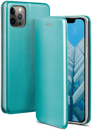 ONEFLOW Business Case für iPhone 12/12 Pro Handyhülle klappbar mit Standfunktion, Klapphülle Flipcase Cover Dünn, PU Leder Hülle mit Kartenfach, 360 Grad Schutzhülle, Mint Blau