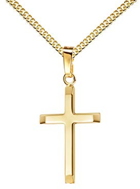 Kreuz-Anhänger 750 Gold 18 Karat Gold-Kreuz für Damen, Herren und Kinder mit abgeflachten Kanten als Ketten-Anhänger mit Schmuck-Etui