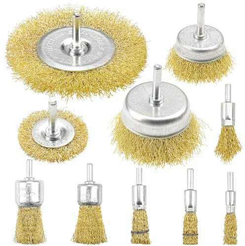 SI FANG 10Pcs Wire Brush Wheel for Drill, 1/4 Shank Steel Wire Wheels & Cup Brushes Set, Heavy Duty Rotary Wire Brush Drill Attachment Kit for Removal Paint, Rust & Corrosion, Stripping