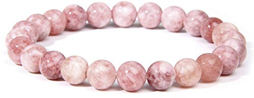 LIUQIANYU Bracelet en Pierre,Mode Pierre Naturelle Rose Angélite Perles Bracelet Pierre De Soleil Perlé Énergie Yoga Bracelet Bijoux pour Femmes Cadeaux Faits À La Main, Rhodochrosite, 19Cm