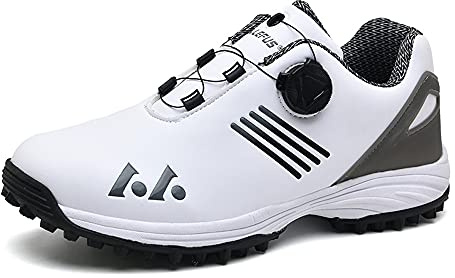 Adoff Herren Golfschuhe sind wasserdicht, Abriebfest und rutschfest Golfschuhe Herren Drehschnalle (weiß schwarz,44)