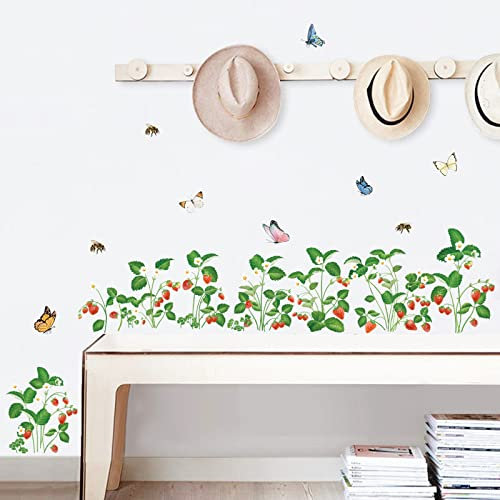 wondever Stickers Muraux Fleurs Herbe Coin Plinthe Autocollant Muraux Mural Stickers Vertes Plantes Baseboard pour Chambre Bébé Fille Salon