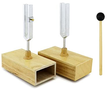 QWORK Tuning Fork 440HZ, 2 Pcs Singing Tone Tuning Set, Steel Tuning Forks with Wood Resonator Box, for Various Experiments