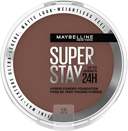 Maybelline Super Stay Up to 24HR Hybrid Powder-Foundation, Make-up mit mittlerer bis vollständiger Abdeckung, mattes Finish, 375, 1 Stück