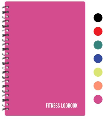 Fitness Logbook (Pink) - 160 Pages - A5 Undated Workout Journal For Men & Women - Plastic Cover & Thick Paper - Planner Log Book To Track Weight Loss, Muscle Gain, Gym Exercise, Bodybuilding Progress