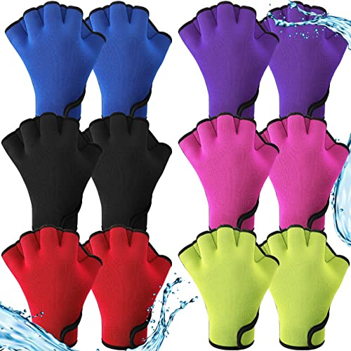 Junkin 6 Pairs Swimming Aquatic Gloves Webbed Swim Gloves Training Fitness Water Resistance Gloves Swim Gloves Nylon Gloves for Swimming Diving Water Aquatic Fitness Exercise(Medium)