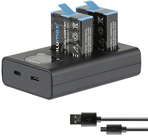Blumax 2X Akku + Ladegerät - kompatibel mit GoPro Hero 9 10 11 Black - AHDBT-901 SPBL1B (1730 mAh)