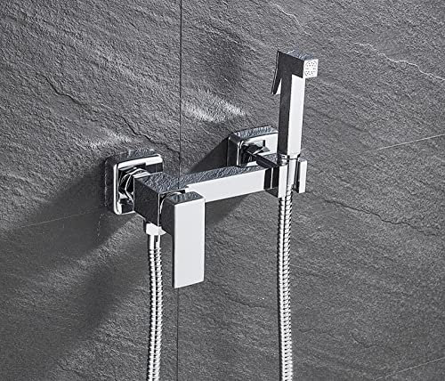 Matte Black Bidet Shower Faucet Solid Brass Bidet Faucet Hot Cold Water Mixer Tap Toilet Faucets,A02,Chrome