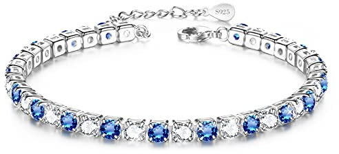 Fußkettchen Tennis für Frauen, Silber Blau Damen Fußkette 925 Stabil, Armband, Geschenk, 7in+2in