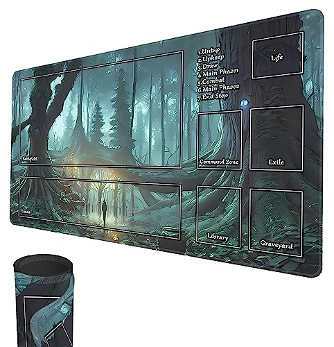 smatcamp Tapis de Jeu MTG, Tapis de Jeu TCG 24 x 14 Bords Cousus Surface en Caoutchouc Lisse Jeu de société de Combat Tapis de Jeu MTG avec Zones (Magic Tree)