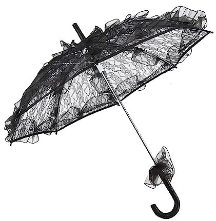 SEAFRONT Vintage Lace Parasol Wedding Lace Parasol Umbrella Black Photograph Parasol Photo Prop for Women Girls
