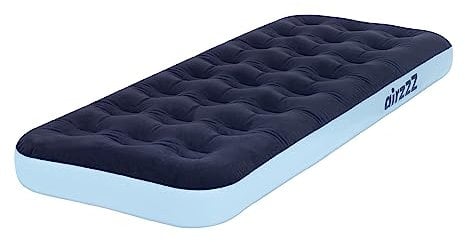 airzzZ Inflatable Flocked Airbed - Quick Inflation & Deflation Mattress - Lightweight Comfortable Perfect For Camping,Hiking, Caravan, Guest Bed - Waterproof Portable (Single)