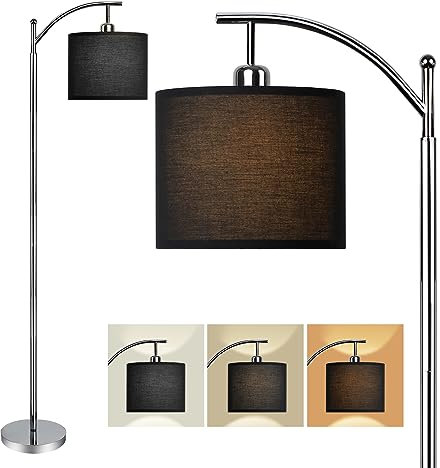 Depuley Stehlampe Modern Wohnzimmer Stehleuchte, 3 Farbtemperaturen bogenlampe schlafzimmer mit E27 Glühbirne Fußschalter, Stoffschirm Design 156cm für Studio, Schlafzimmer, Arbeitszimmer,Büro