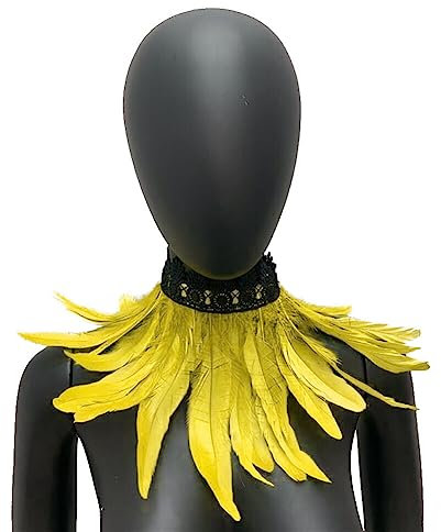 MoreChioce Gothic Federkragen Halsband, Natürlichen Feder Halsband Federboa Choker Kragen Halloween Schal Cape für Frauen und Mädchen Party Glamour Kostüm Party,Gelb