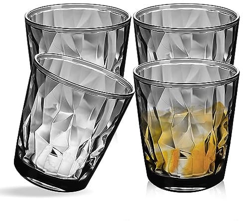 Reusable Plastic Tumblers - Set of 4 Plastic Cups for Kids and Adults - Perfect for Water, Juice - Durable and Convenient Plastic Glasses (Grey)