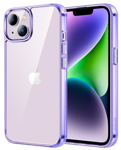 JETech Hülle für iPhone 14 6,1 Zoll, Nie Vergilbung Handyhülle Stoßfest, Schutzhülle Anti-Kratzt Transparent Rückseite (Dunkellila)