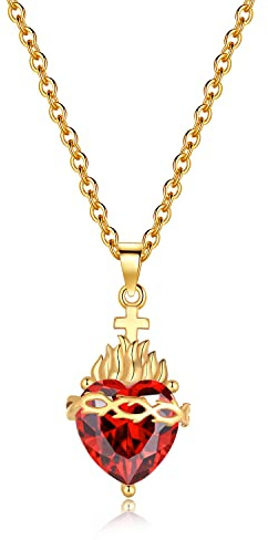 Joliernelle Heiliges Herz Jesu Unbeflecktes Herz Mariens Halskette für Da'men mit Stein Gebet Schmuck