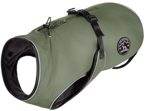HUNTER Hundemantel Uppsala, Farbe: Khaki, 2in1 Design mit herausknüpfbarem Innenfutter, wasserabweisend, reflektierende Paspeln, geschlossene Bauchseite, optimaler Sitz, Größe: 32,5
