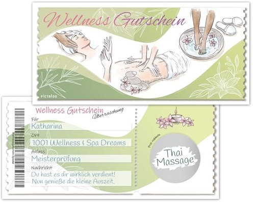 PICTALOO Wellness Gutschein – Gutscheinkarte mit Rubbelaufkleber für Massage, Sauna, Spa, Therme, Relax, Entspannung – Überraschung Geschenkgutschein für Wellnesstag, Spa Hotel, Wellness Wochenende