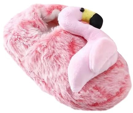 EHJRE Pantofole Fenicottero Pantofole Peluche Comode Pantofole Fuzzy Rosa Calde Antiscivolo Scarpe Scivoli per Bambini per Regali di Appartamento di Casa, Taglia 7 o 8