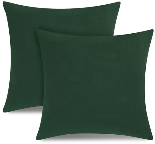 ATsense 2er Set Kissenbezug 40x40 cm - 100% Gewaschene Baumwolle Hypoallergenes Kissenbezüge, Wald Grün Kopfkissenbezug mit Reißverschluss, Oeko-TEX Zertifiziert, Weich und Atmungsaktiv