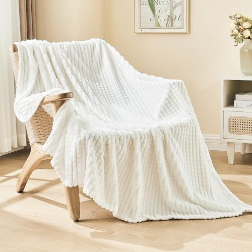 EMME Kuscheldecke Flauschige - 3D-Touch-Erlebnis 150x200cm Fleecedecke, Weiche Warme Wolldecke Überwurfdecke, Couchdecke, Decke für Sofa, Tagesdecke, Wohndecke, Weiß