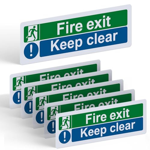 Lot de 6 panneaux de signalisation « Fire Exit Keep Clear » – 300 mm x 100 mm – Panneaux de sécurité incendie autocollants en vinyle avec finition mate – Panneaux de sortie de secours pour bâtiments
