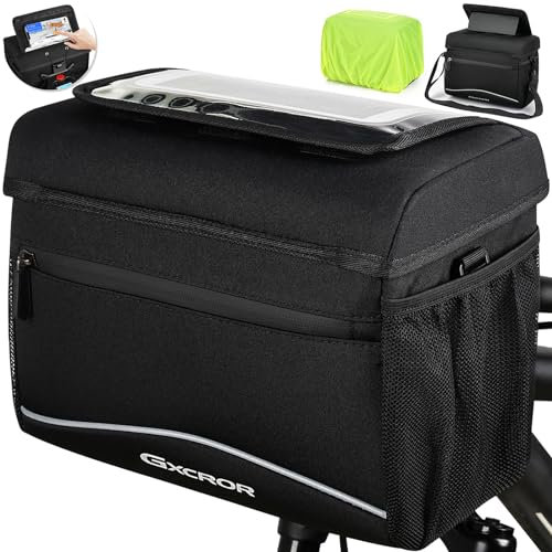 GXCROR 8L Fahrradtasche,Lenkertasche Fahrrad,Fahrradtasche Lenker,Mit Lenkeradapter,Touchscreen,Schultergurt,Fahrradtaschen,Fahrrad Tasche Fahrradkorb Vorne Ebike