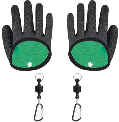 Landrain 2 Stück Angelhandschuhe, Landehandschuh Hecht, Handschuhe mit 2 Magnetic