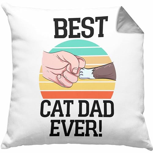 Geschenkidee für Katzen-Papa Kissen mit Füllung 40x40 Katzenmotiv Best Cat Dad Ever (Grau)