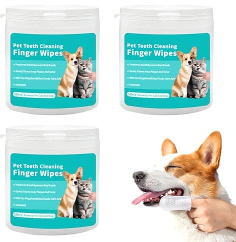 XEERUN Dental Care Finger Wipes,Teeth Cleaning Finger Wipes for Dogs & Cats, Dog Teeth Cleaning Wipes, 150 Count Gentle Dental Care Pet Cleaning Disposable Wipes