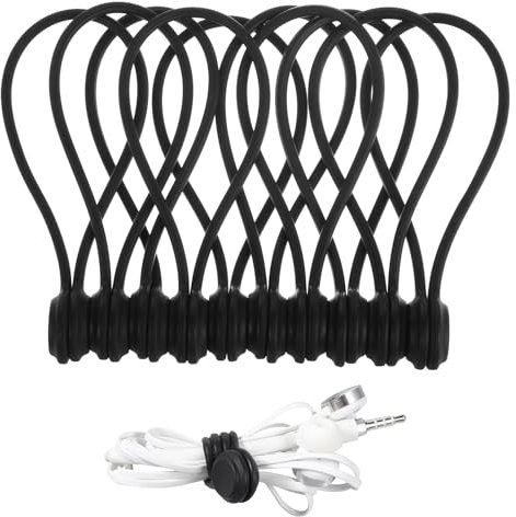 Lusofie 10 Pezzi Fascette Magnetiche Clip per Cavi in Silicone Organizer Fascette Magnetiche Riutilizzabili Gestore Cavi USB per Ufficio Scuola Casa Fascette Cavi (Lungo, Nero)
