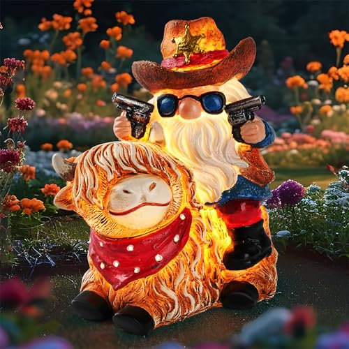 QZZP Statue solaire de nain de vache des Highlands – Décoration extérieure en résine peinte à la main pour jardin et cour, cadeau unique de fête des mères, d'anniversaire pour grand-mère et femme