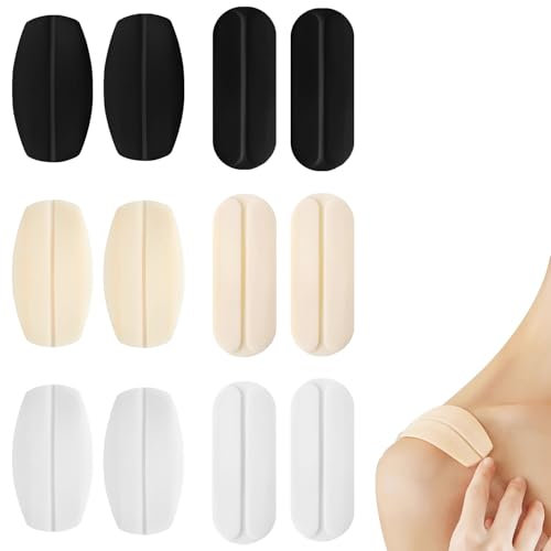 SYEYCW 12 Stück Silikon BH-Trägerkissen, Bra Strap Pad Halter, Anti Rutsch BH-Trägerpolster Schulterpolster, Linderung Schulter Beschwerden, für Frauen und Mädchen, Schwarz, Weiß, Hautfarben