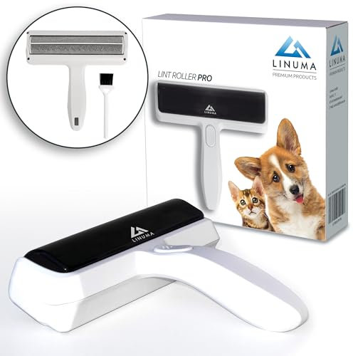 LINUMA® Fusselrolle PRO Tierhaare – extra Starke Aufnahme, wiederverwendbar – Hunde- & Katzenhaare – Sofa, Bett, Teppich, Auto – EIN-Knopf-Entleerung – Robustes ABS/Nylon