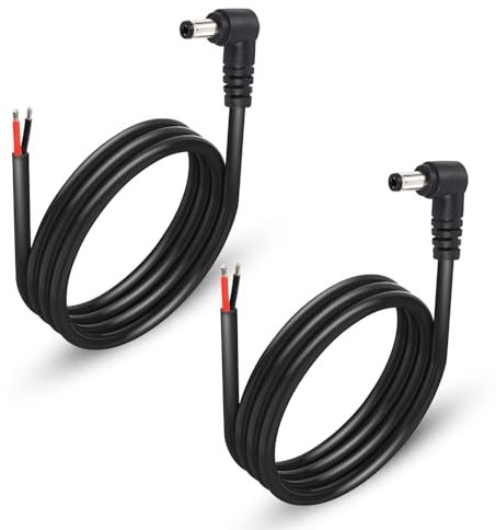 GINTOOYUN 2-Pack 90 degrés DC câble de queue d'alimentation, angle droit DC 5,5 mm x 2,5 mm mâle plug à fil nu cordon de réparation ouvert de remplacement d'alimentation pour moniteur,3ft 1m(DC5525)