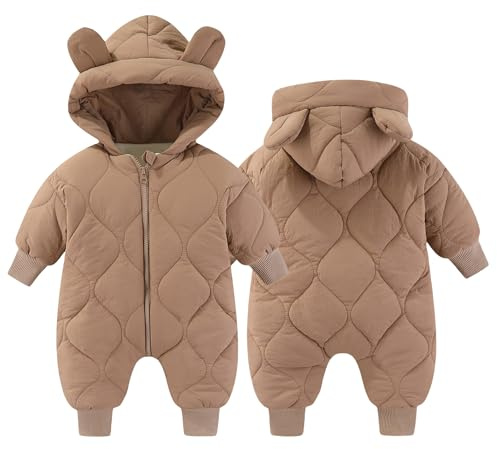 Happy Cherry - Schneenanzüge Winter für Junge Mädchen Warmer Overall Baby Kleinkind Strampler mit Kapuze Dicker Neugeborene Spielanzug Jumpsuit Lange Ärmel Wintermantel - 0-18 Monate