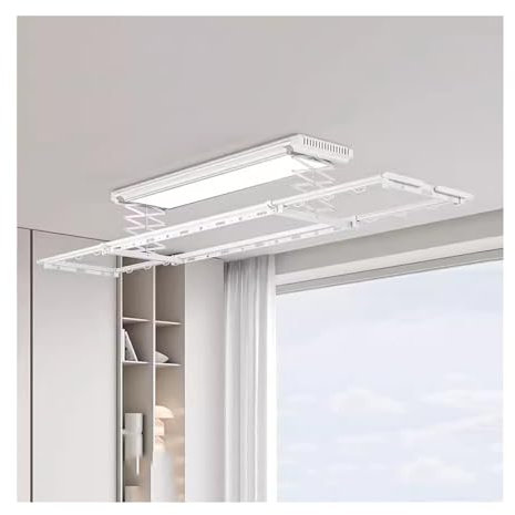 Tendedero de techo ultrafino, percha eléctrica, control remoto, elevación, totalmente automático, invisible, para el hogar, balcón, tendedero eléctrico telescópico, tendedero de techo (blanco) To