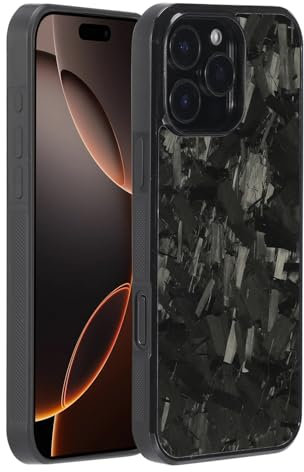 Molzar Grip Series for iPhone 16 Pro Max Case with Real Forged Carbon Fiber, Built-in Metal Plate for Magnetic Mount, Works with Qi-certified Chargers, Glossy Black/Forged