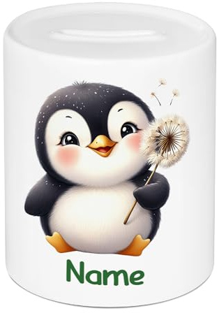 GRAZDesign Spardose Kinder mit Namen personalisiert Pinguin Motiv für Junge und Mädchen, Geldgeschenk