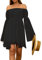 FDKLOOK Womens Off Shoulder Dress Bell Sleeve Lace-Up Irregular Summer Casual Party Mini Flowy Chiffon Dress Black L