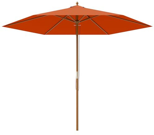 Outsunny 2.5m Wood Garden Parasol Sun Shade Patio Outdoor Wooden Umbrella Canopy, Table Market Umbrella with Vent, 38mm Pole, Rope Pulley Mechanism, Orange