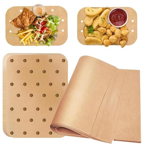 CoKeeSun 200 Stück Ungebleichte Pergamentpapier-Backblätter Set, 100 Backpapier Zuschnitte 23×33cm und 100 Airfryer Backpapier 14×20.5cm, Zum Backen, Kochen, Grillen, Frittieren, (2 Größen)